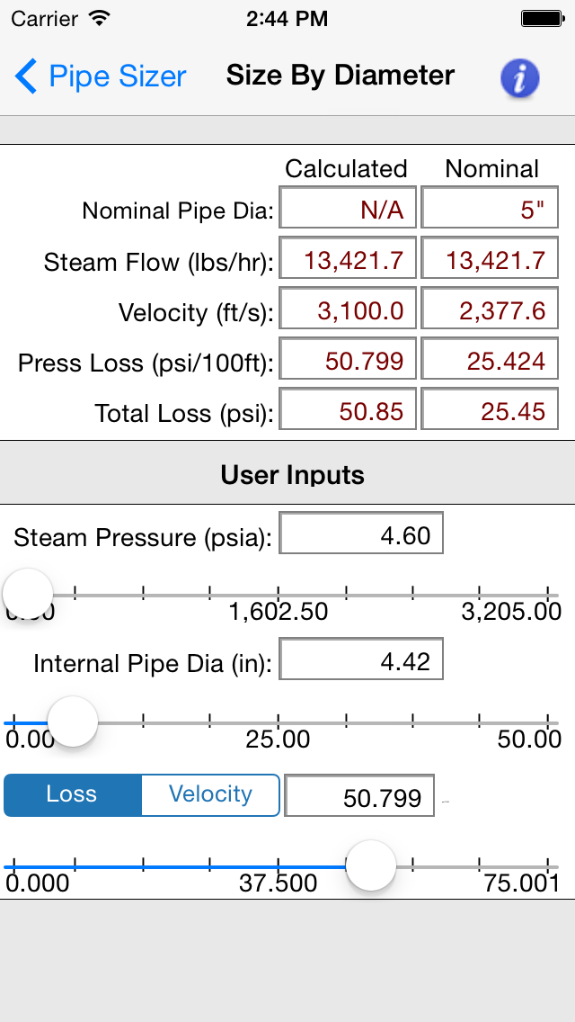 Carmel Software Corporation HVAC Pipe Sizer Steam iOS App