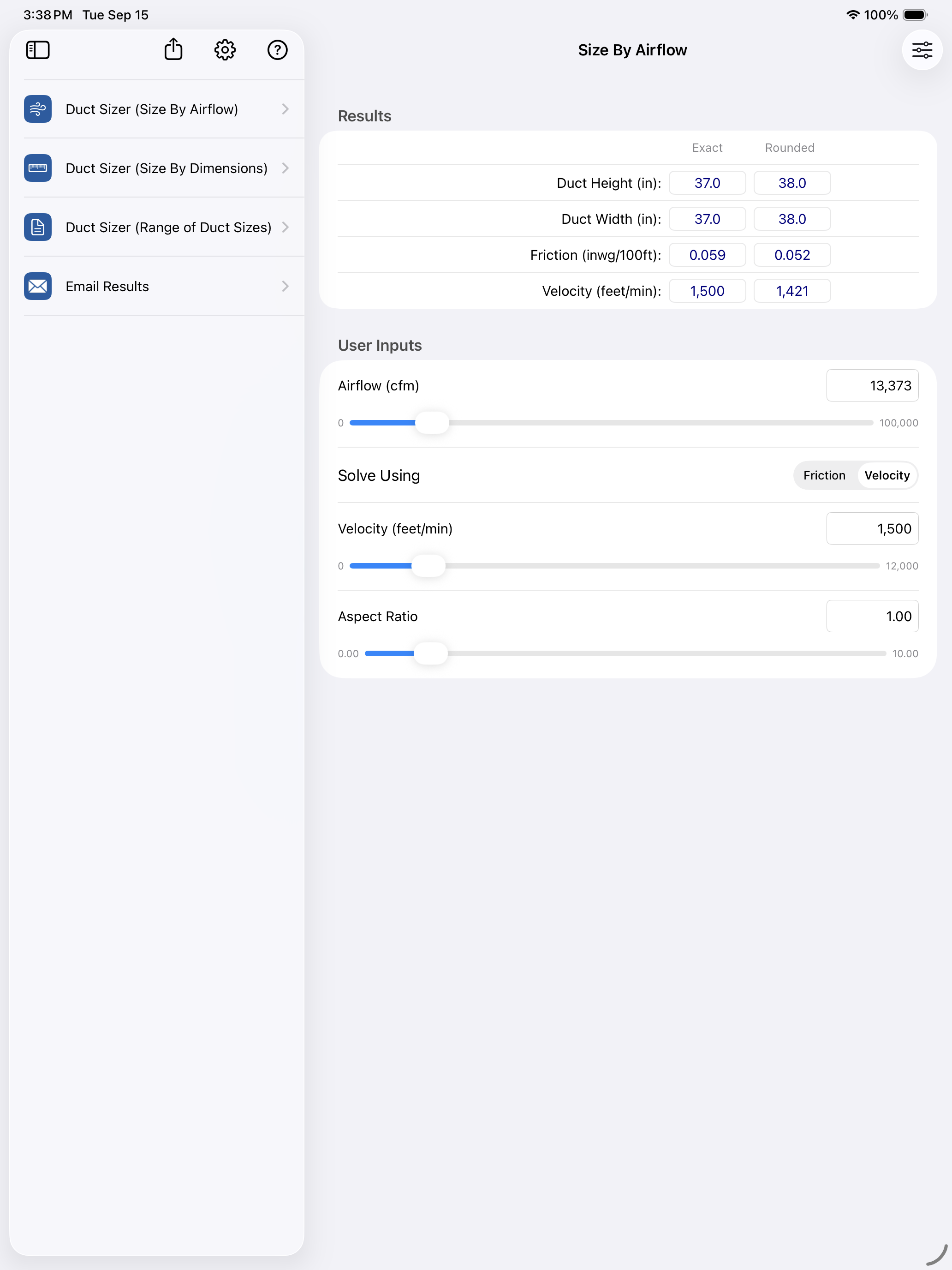 HVAC Duct Sizer app
