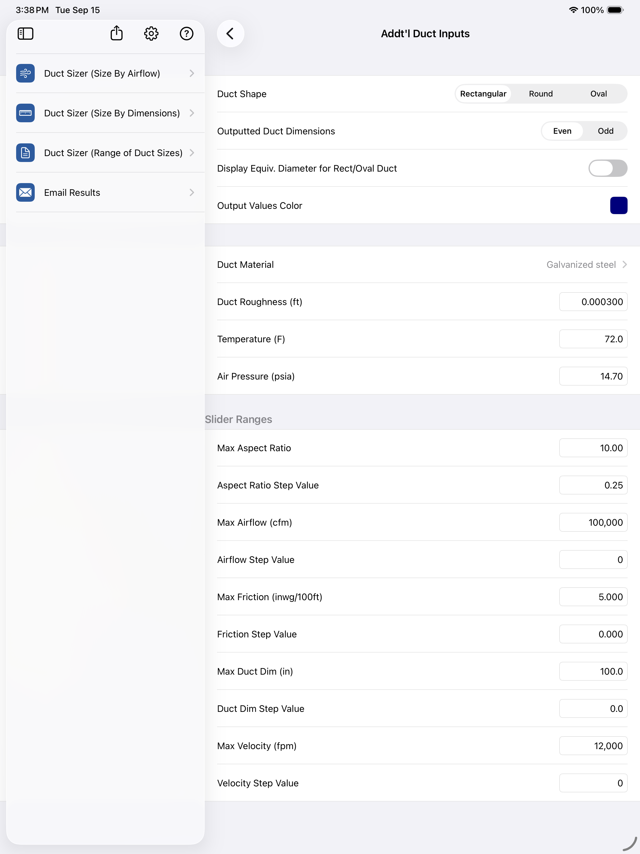 HVAC Duct Sizer app