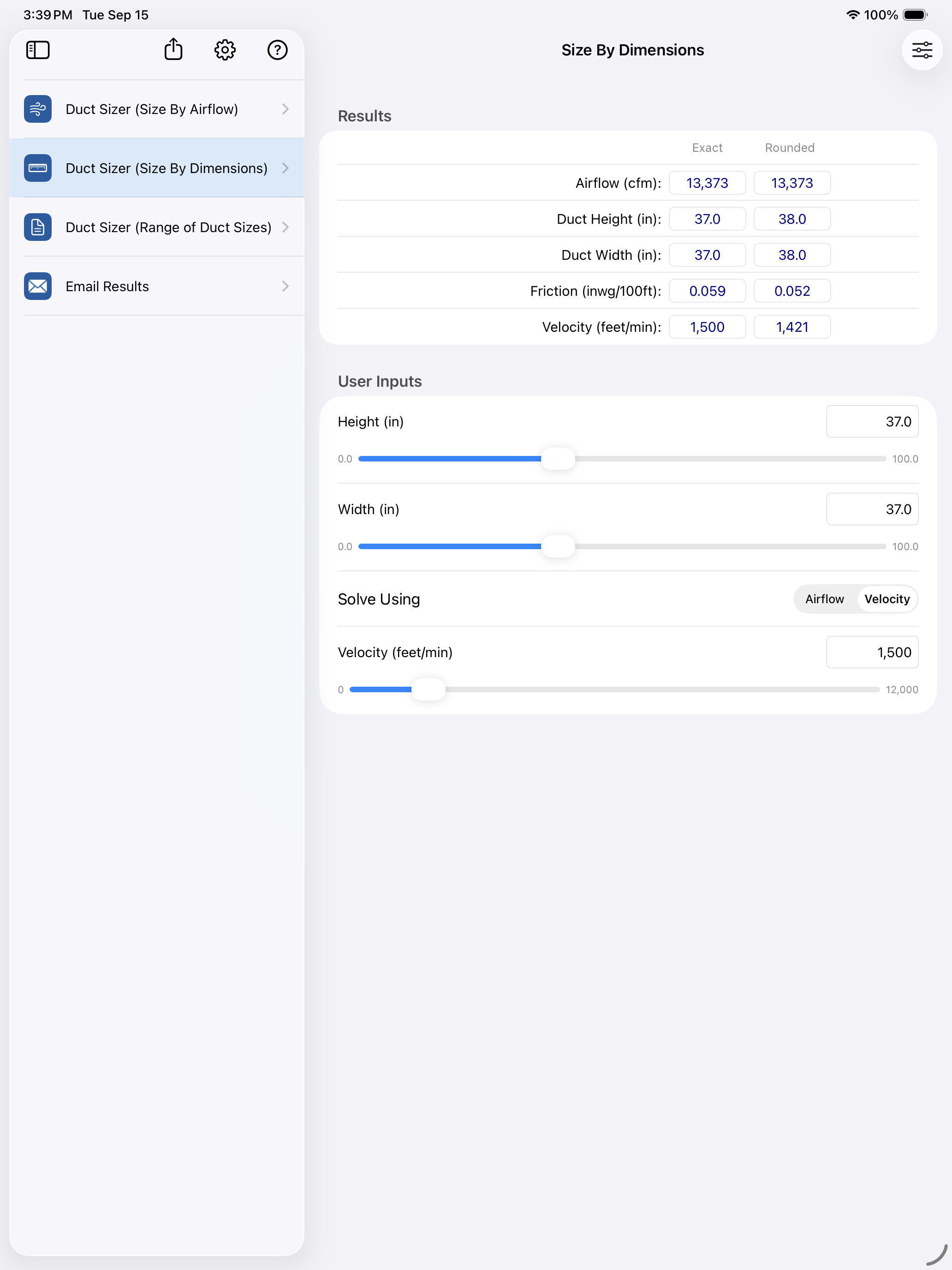 HVAC Duct Sizer app