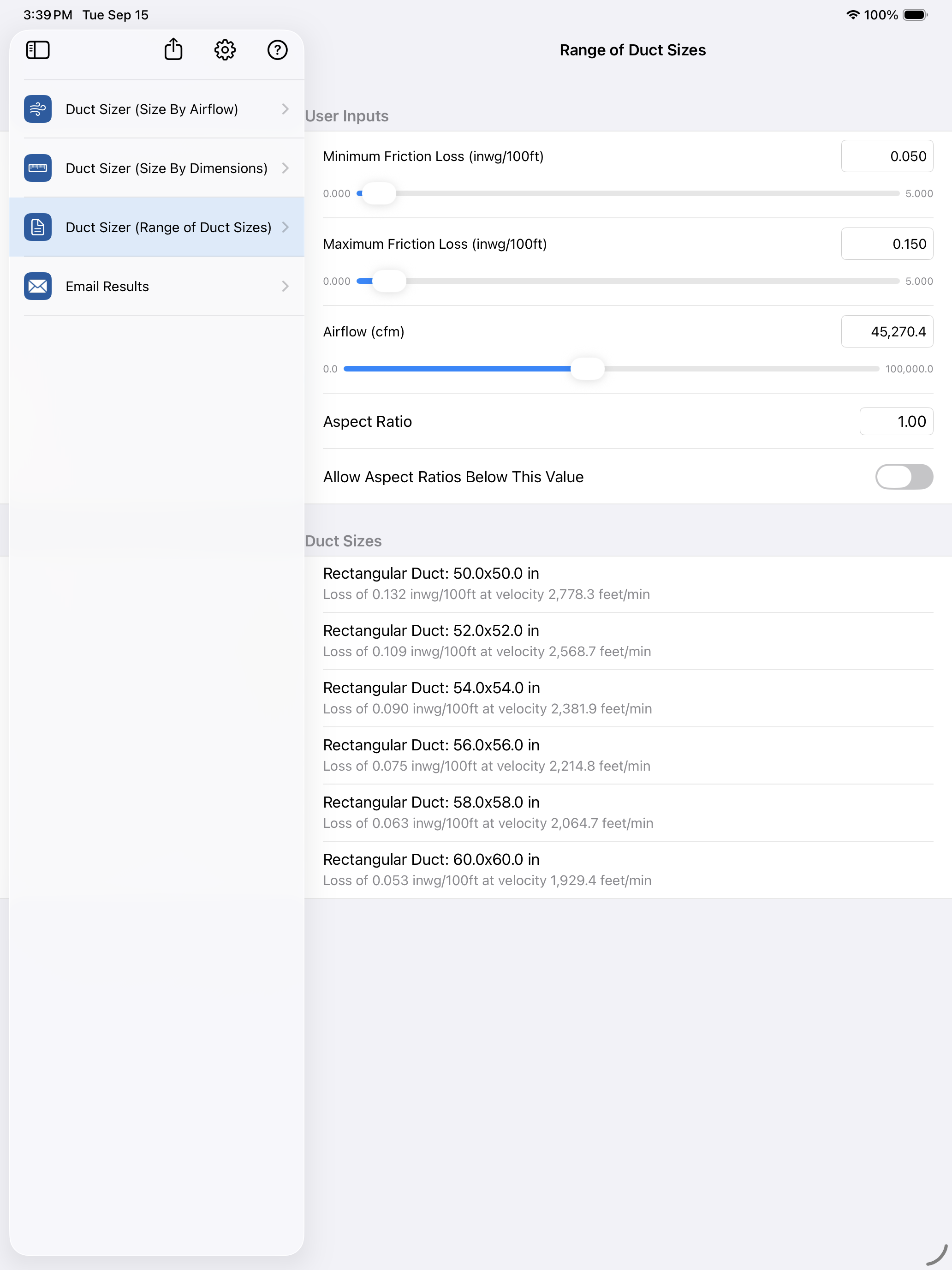 HVAC Duct Sizer app