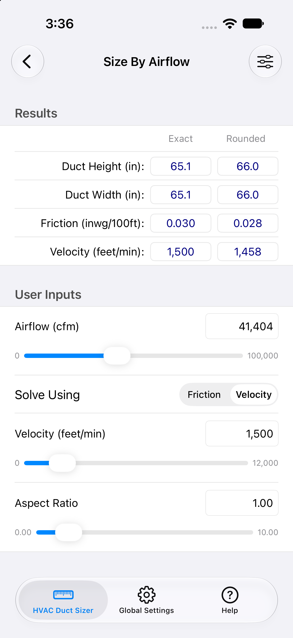 HVAC Duct Sizer app