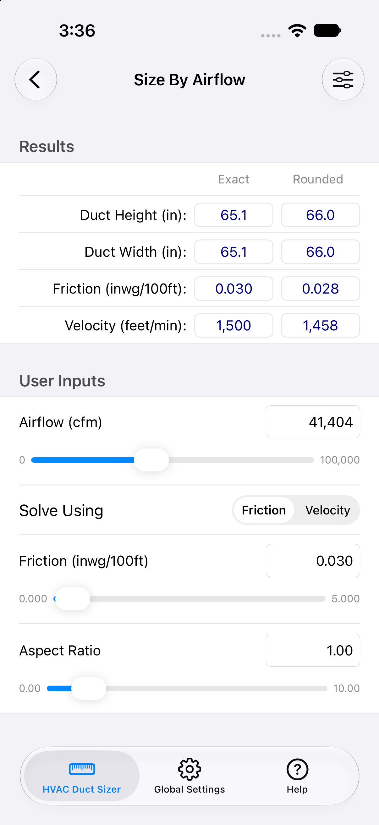 HVAC Duct Sizer app