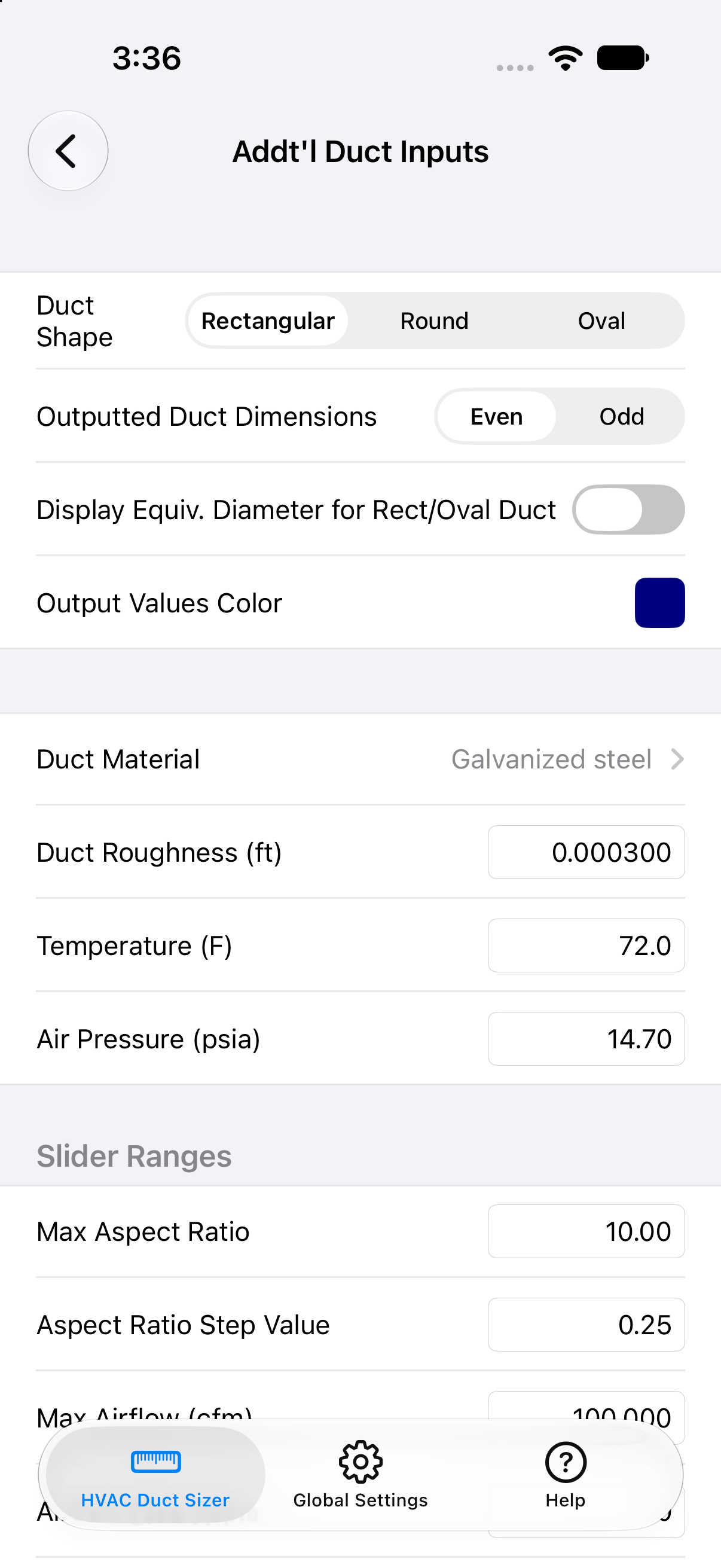 HVAC Duct Sizer app