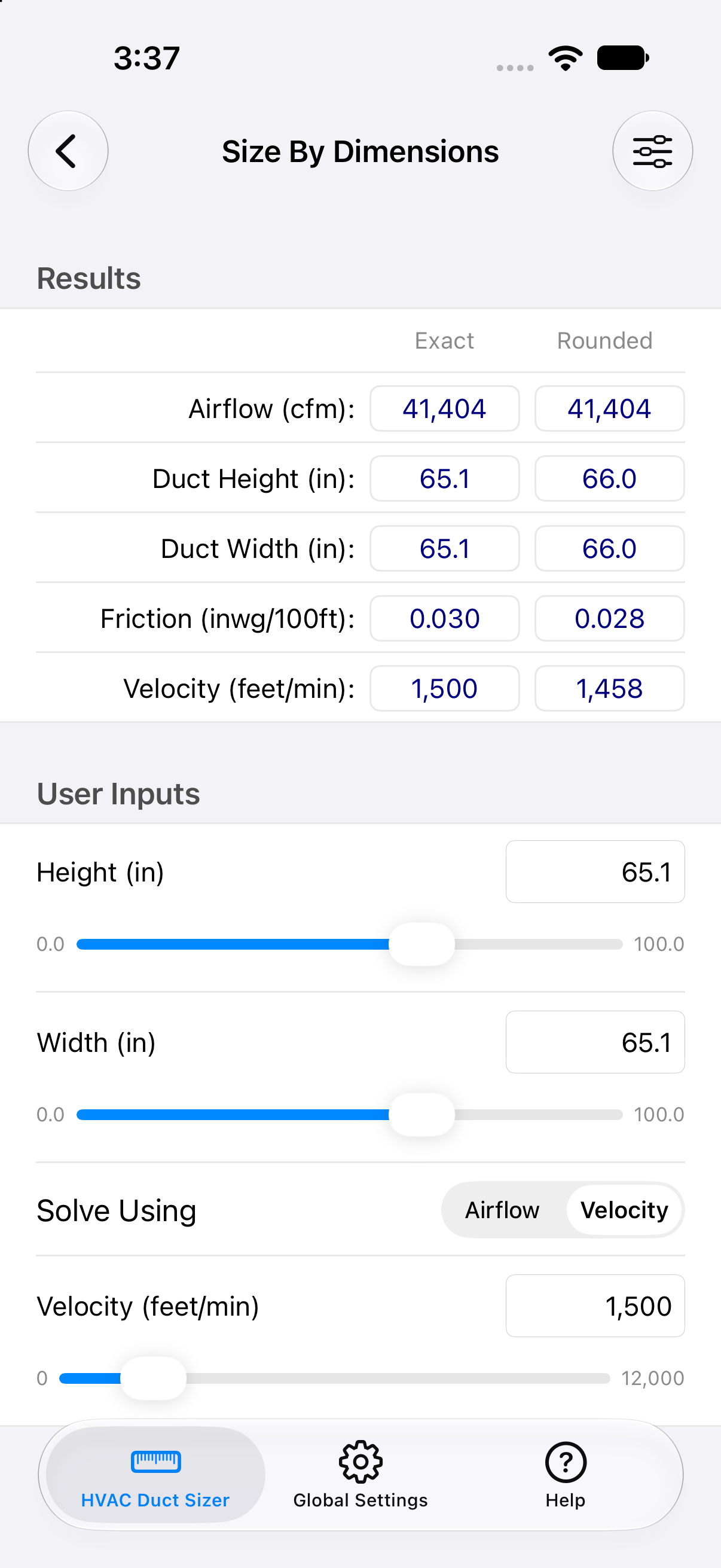 HVAC Duct Sizer app