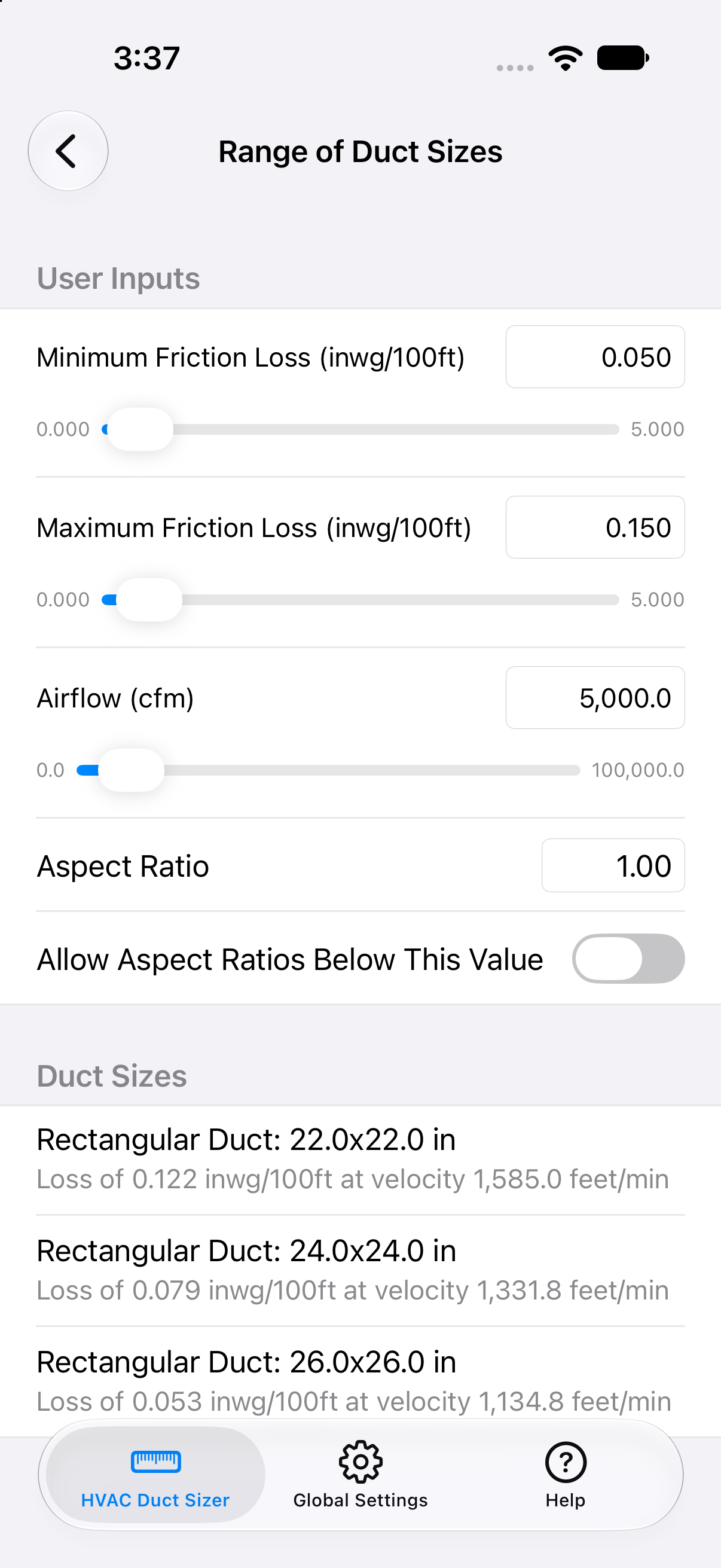 HVAC Duct Sizer app