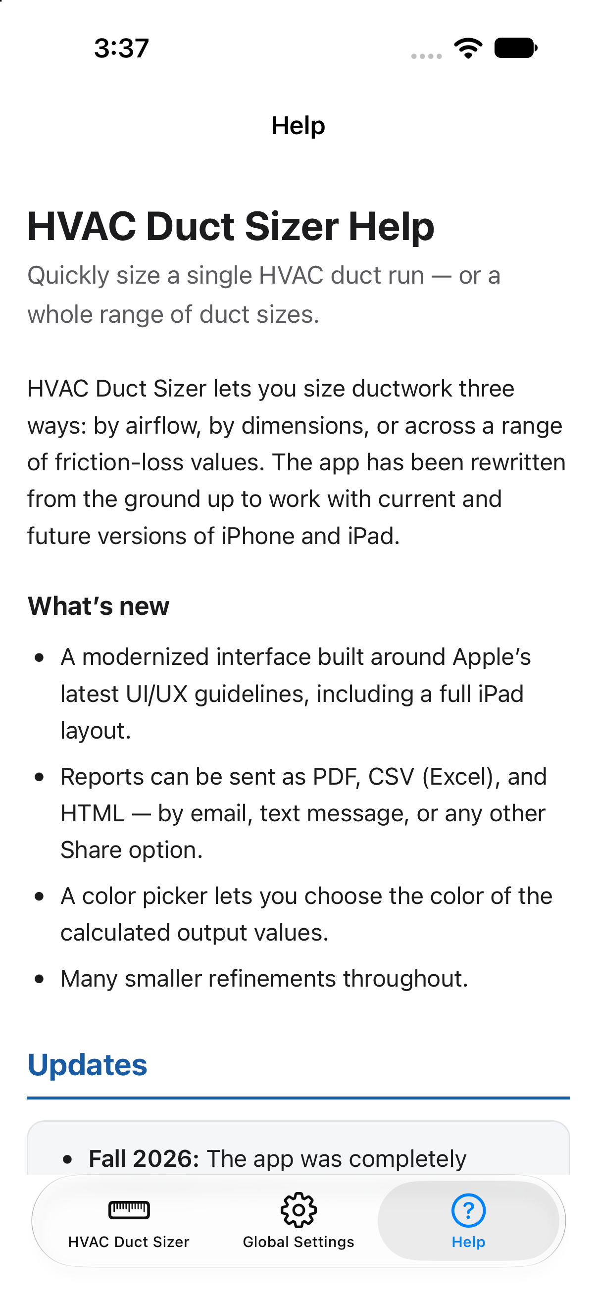 HVAC Duct Sizer app