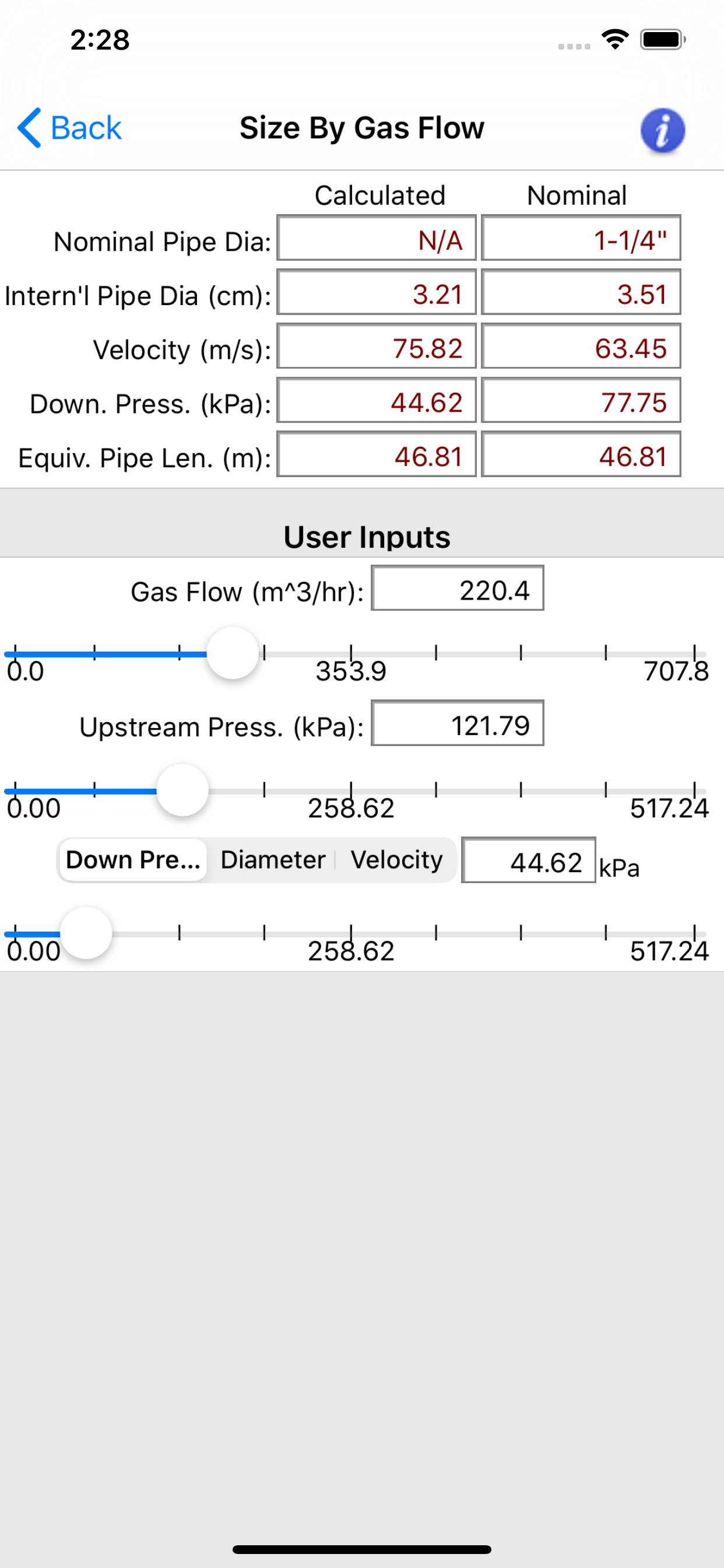 HVAC Pipe Sizer Gas High App